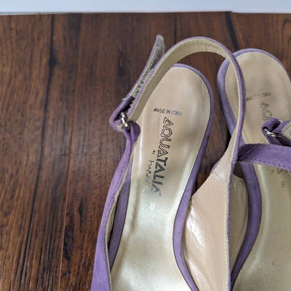 Aquatalia Purple Suede Studded Peep Toe 8 - Picture 4 of 6